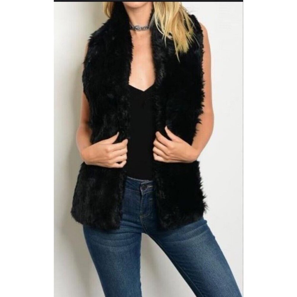 French Laundry Faux Fur Lined Vest Jacket-Coat Size S Women’s Black Sleeveless - Picture 1 of 9